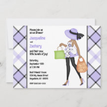 Mamá futura (piel oscura) Baby Shower morado reves