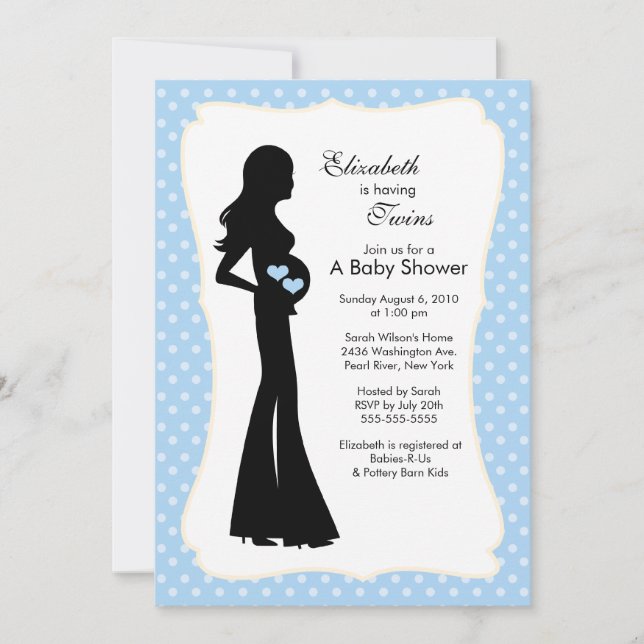 Invitación Mamá gemela Baby Shower Blue Boys (Anverso)