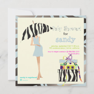 Invitación Mamá genial, baby shower cebra azul plateado