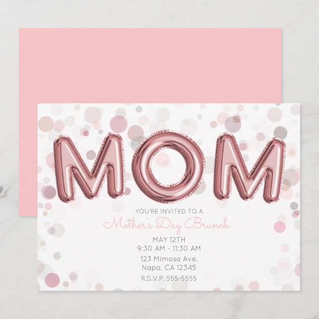 Invitación MAMÁ Globos Día de la Madre Brunch Gris rosa moder (Anverso / Reverso)