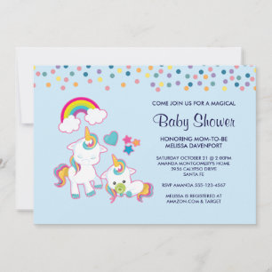 Invitación Mamá Linda y Unicornio Bebé Fiesta Mágica de Bienv