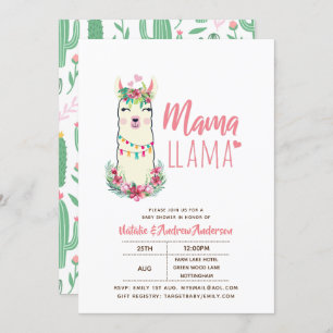 Invitación Mama Llama Baby Shower Fiesta Cacti Cute Chicas