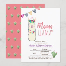 Invitación Mama Llama Baby Shower Fiesta Cacti Cute Chicas