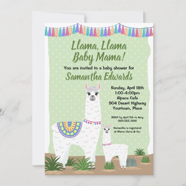 Invitación Mamá llama y el pequeño Punto Verde del Polka Baby (Anverso)