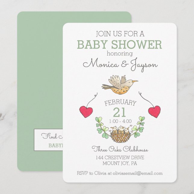 Invitación Mamá más dulce Ave Volando Baby Shower Verde (Anverso / Reverso)