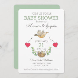 Invitación Mamá más dulce Ave Volando Baby Shower Verde