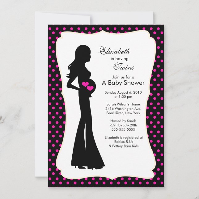 Invitación Mamá melliza a Chicas de Baby Shower "rosado calie (Anverso)