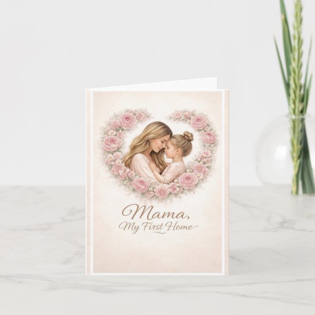 Invitación Mamá — Mi Primer Hogar | Flores de Madre e Hija (Anverso)