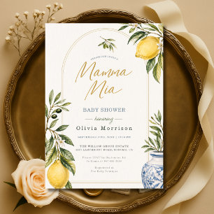 Invitación Mama Mia Fiesta de Bebé Acuarela Italiana