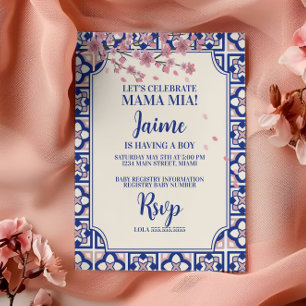 Invitación Mama Mia Fiesta de Bebé Flor de Cerezo