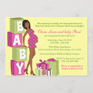 Invitación Mamá moderna Baby Shower del lunar verde rosado
