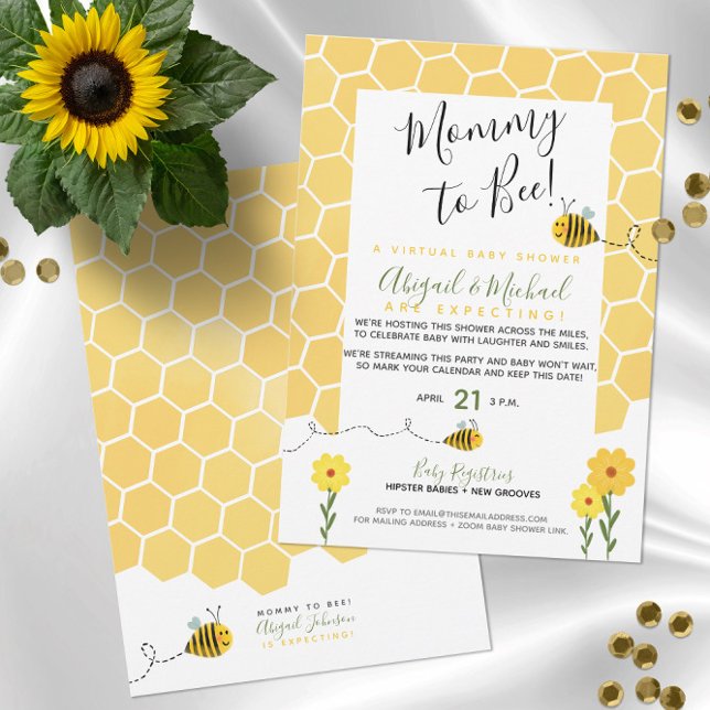 Invitación Mamá Neutral De Género Para Ser Baby Shower Virtua (Cute Gender Neutral Bumble Bee Baby Shower Theme Baby Shower Invitations
)