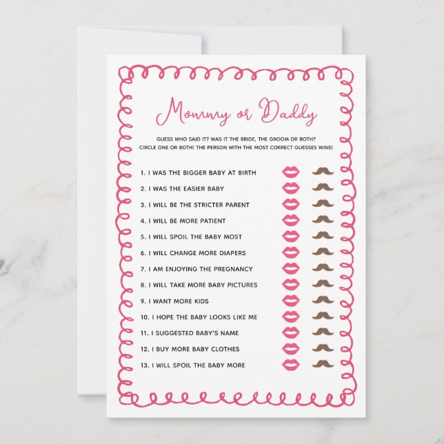 Invitación Mamá o papá del bebé Baby Shower rosa dibujado a m (Anverso)