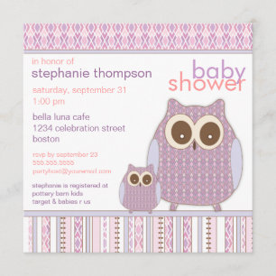 Invitación Mamá Owl y púrpura Baby Shower del búho del bebé