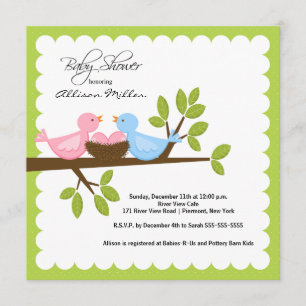 Invitación Mamá papá pájaros con TWINGirls múltiples Baby Sho