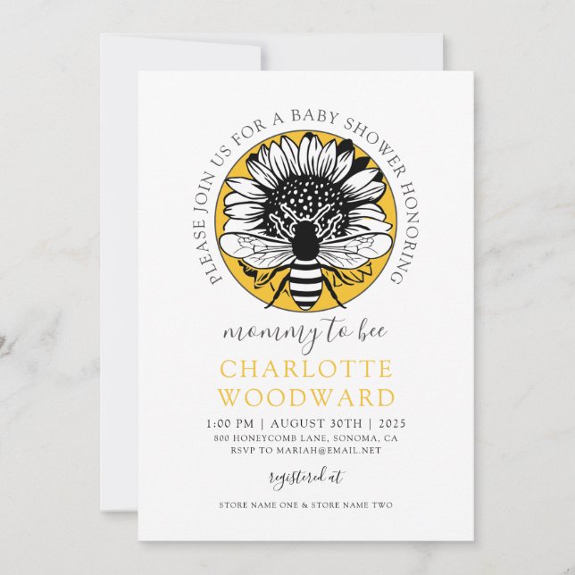 Invitación Mamá Para Abarcar El Baby Shower Del Sunflower De  (Anverso)