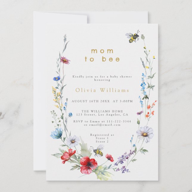 Invitación Mamá Para Adorarse De La Baby Shower De Wildflower (Anverso)