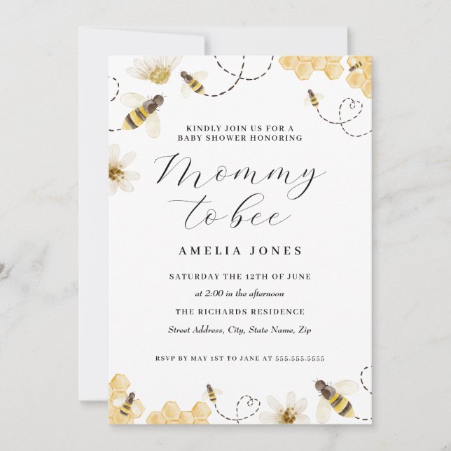 Invitación Mamá Para Adquirir Baby Shower Amarillo (Anverso)