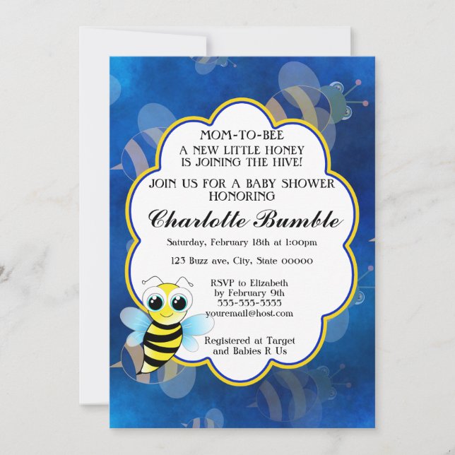 Invitación Mamá Para Ser Azul Y Amarilla Unisex Baby Shower (Anverso)