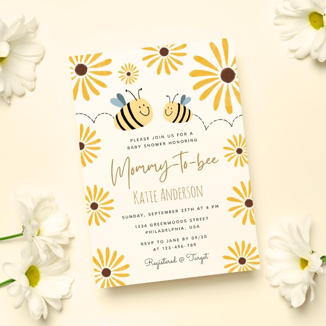 Invitación Mamá para ser Baby Shower de abeja amarilla y gira (Subido por el creador)