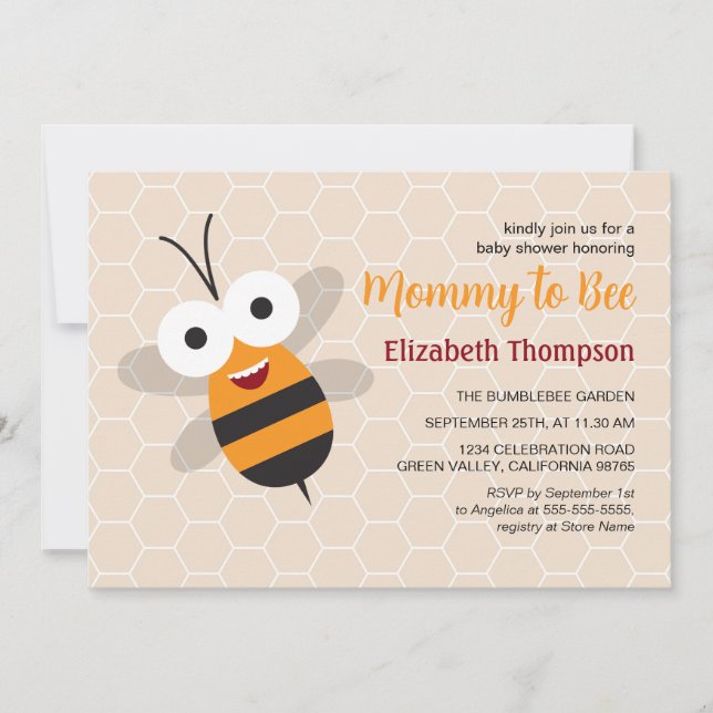 Invitación Mamá para ser miel Bumble Bee Baby Shower Honeycom (Anverso)