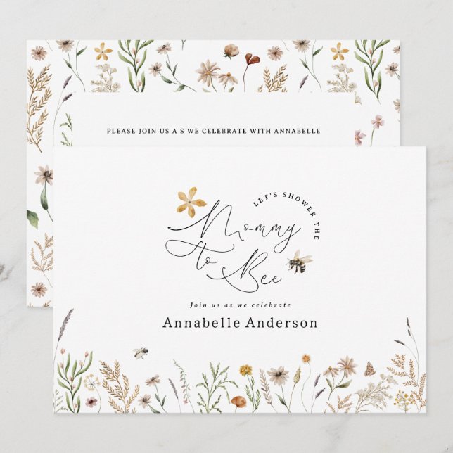 Invitación Mamá para ser una bebé de flores silvestres (Anverso / Reverso)