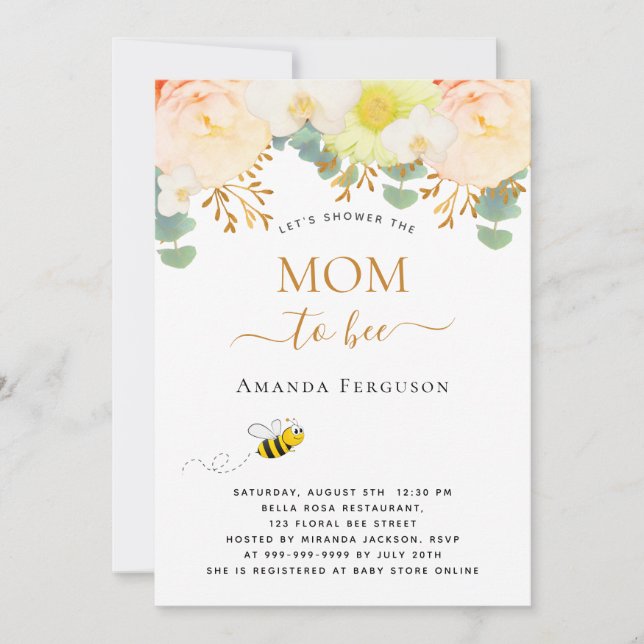 Invitación Mamá para ser una floral amarilla linda Baby Showe (Anverso)
