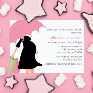 Invitación Mamá Paraguas Rosa Para Ser Chica Baby Shower