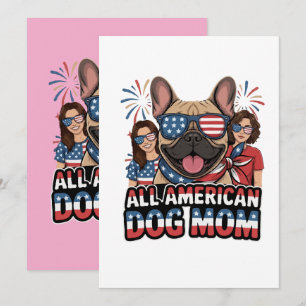 Invitación Mamá Perro Patriota Francesa Todo Americano.