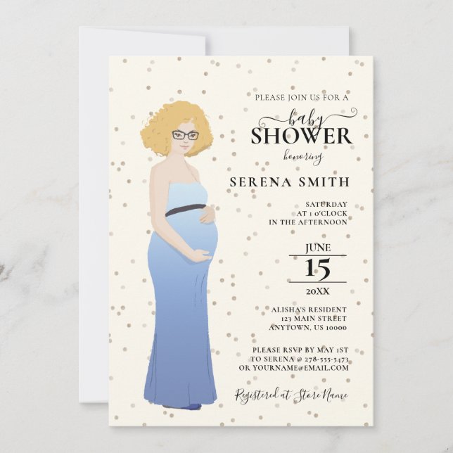 INVITACIÓN MAMÁ POR VENIR EN DUCHA DE VESTIDO AZUL (Anverso)