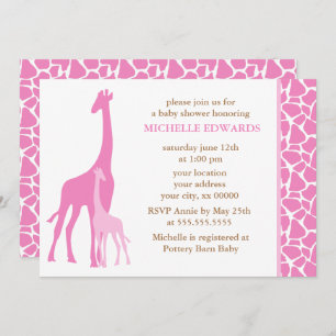 Invitación Mamá rosa y Chica de la jirafa Baby Shower