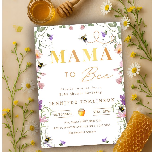 Invitación Mamá se va a adueñar del Baby Shower de la primave (Mama to Bee Wildflower Spring Baby Shower Invitation)
