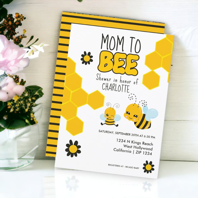 Invitación Mamá será la ducha de bebé con tema de Bee (Mom to be Bee themed baby shower Invitation from Ricaso)