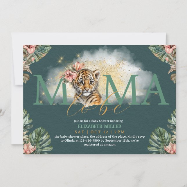 Invitación Mamá Será Tigre, Animal Wild Baby Shower (Anverso)