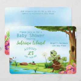 Invitación Mamá singular y el Baby Shower animal de la tortug