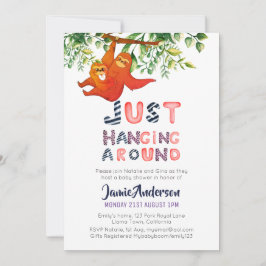 Invitación Mama SLOTH Colgando Alrededor Del Niño Azul