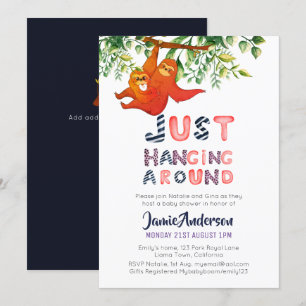 Invitación Mama SLOTH Colgando Alrededor Del Niño Azul