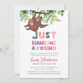 Invitación Mama SLOTH Detrás De La Niña Rosa