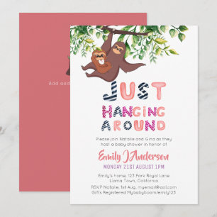 Invitación Mama SLOTH Detrás De La Niña Rosa