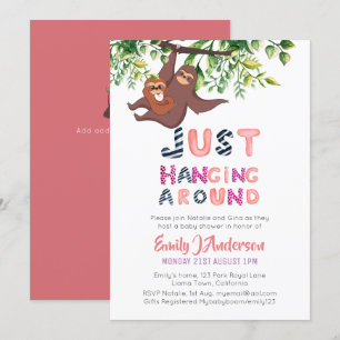 Invitación Mama SLOTH Detrás De La Niña Rosa