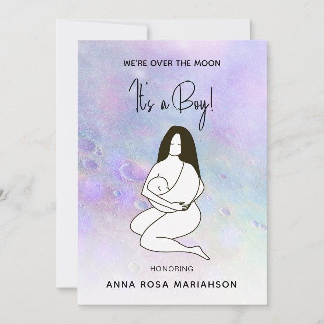 Invitación * Mamá sostiene a bebé niño con ducha de cráter (Anverso)