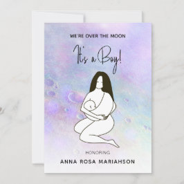 Invitación * Mamá sostiene a bebé niño con ducha de cráter