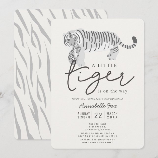 Invitación Mamá tigre y crema de cachorro Baby Shower sin gén (Anverso / Reverso)