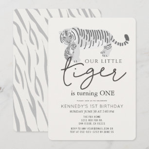 Invitación Mamá Tigre y Cub Crema Moderna Primer Cumpleaños