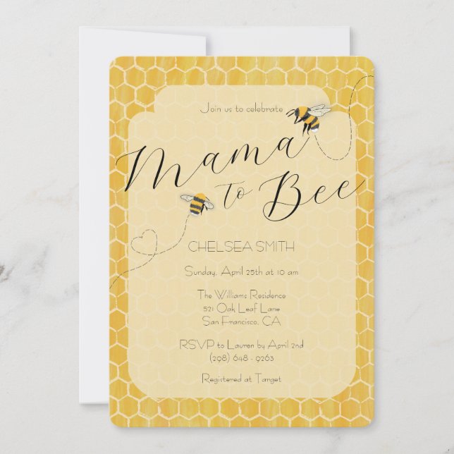 Invitación Mama to Bee Honeybee Baby Shower (Anverso)
