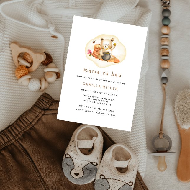 Invitación Mama To Bee Teddy Bear Honeycomb Baby Shower (Mama To Bee Teddy Bear Honeycomb Baby Shower Invitation)