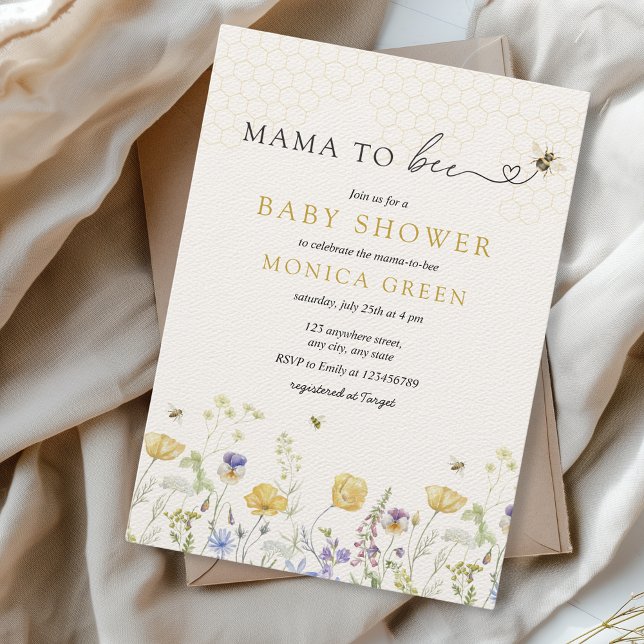 Invitación Mama to Bee Wildflower Rustic Garden Baby Shower (Mama to bee Baby Shower Wildflowers Spring Summer Garden Aesthetic Gender Neutral Minimalist Boho)