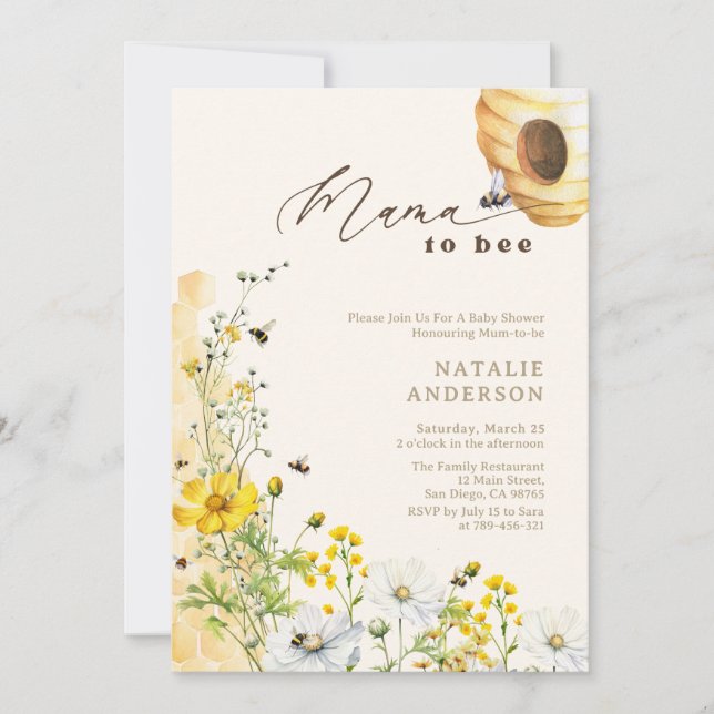 Invitación Mama to Bee Wildflowers Honeycomb Baby Shower (Anverso)