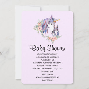 Invitación Mamá Unicornio Bonito & Bebé Aguafuerte de Baby Sh