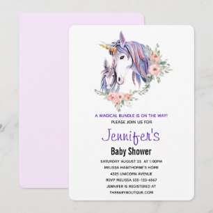Invitación Mamá Unicornio Bonito y Bebé Aguamarina para Baby 